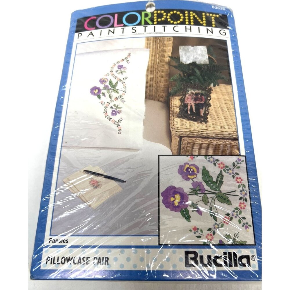 Bucilla Colorpoint Paintstitching Pillowcase Pair Stamped Floral Design 20" X 30